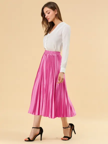 Allegra K - Elastic Waist Accordion Pleated Midi Skirt