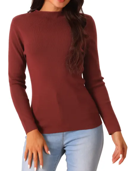 Allegra K - Mock Neck Long Sleeve Slim Knit Top