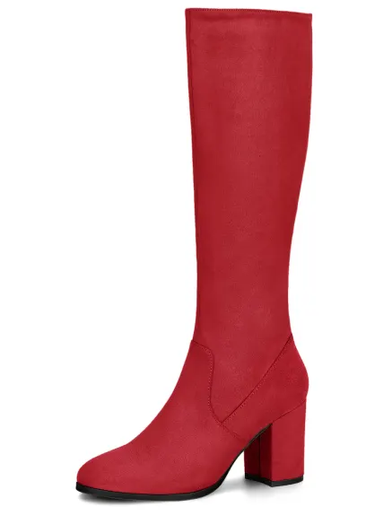 Allegra K- Side Zipper Chunky Heel Knee High Boots