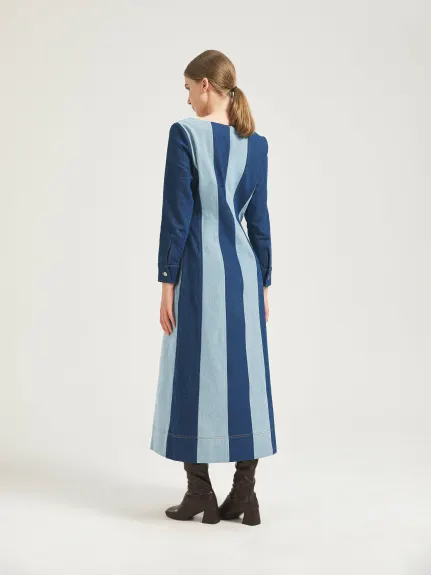 THE 28TH ROSE - Two-Tone Denim Midi Dress