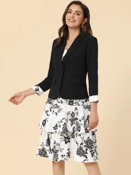 Allegra K- Suit Set- Chiffon Floral Dress Blazer Jacket