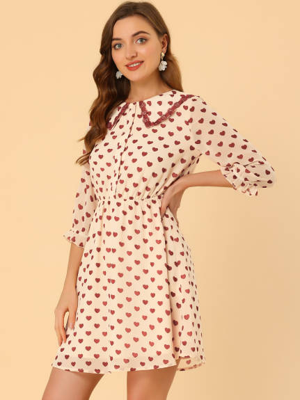 Allegra K- Stars Dots Print Ruffled 3/4 Sleeve Dress