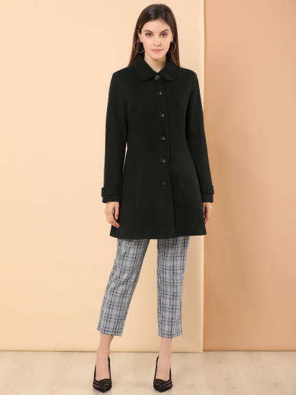 Allegra K- Peter Pan Collar Single Breasted Overcoat