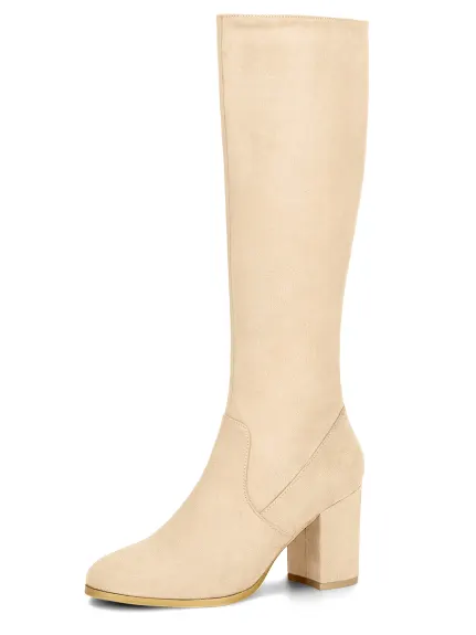 Allegra K- Side Zipper Chunky Heel Knee High Boots