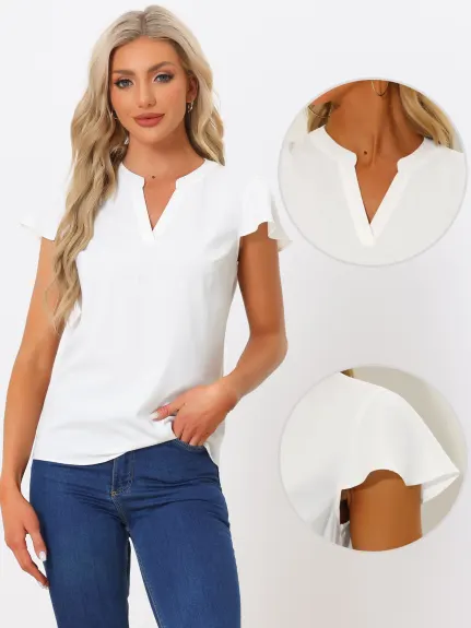 Allegra K- V Neck Cap Sleeve Shirts Blouse