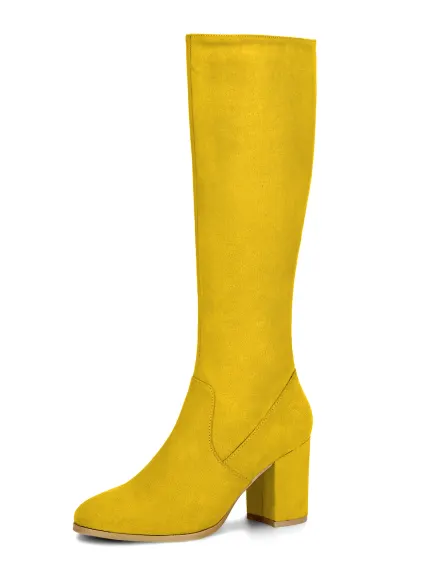 Allegra K- Side Zipper Chunky Heel Knee High Boots