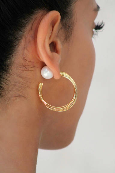 Classicharms-Gold Twisted Wave Hoop Earrings and Pearl Studs Set