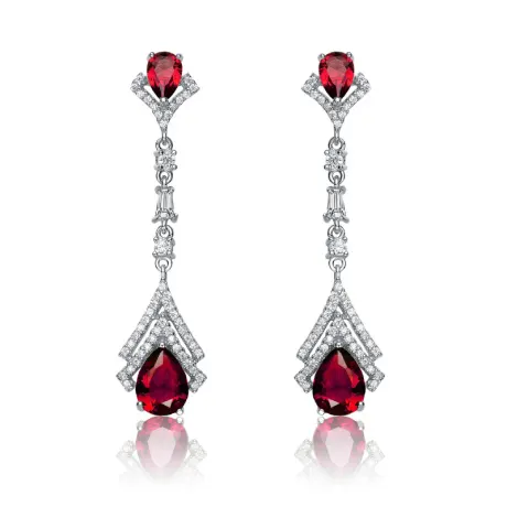 Genevive Sterling Silver White Gold Plated with Colored Pear Cubic Zirconia Drop Earrings