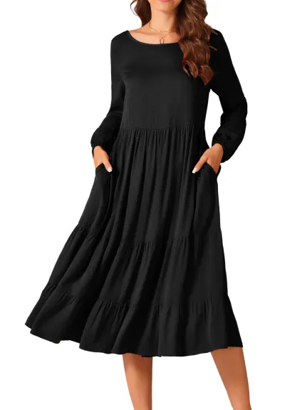 INSPIRE CHIC - Fall Long Sleeve Tiered Maxi Dress