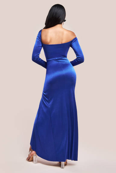 Goddiva - Slinky Satin One Shoulder Split Maxi Dress