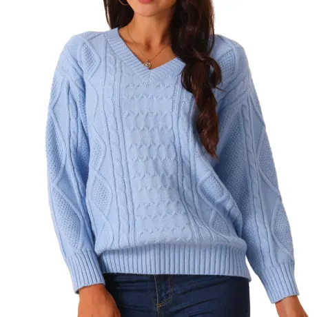 Allegra K - V Neck Casual Loose Sweater