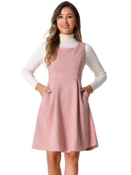 Allegra K - Sleeveless Faux Suede Pinafore Overall Dress