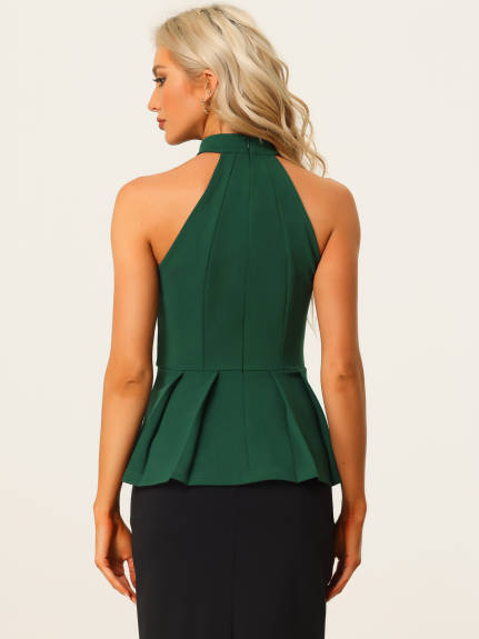 Allegra K - Sleeveless Pleated Halter Neck Peplum Top