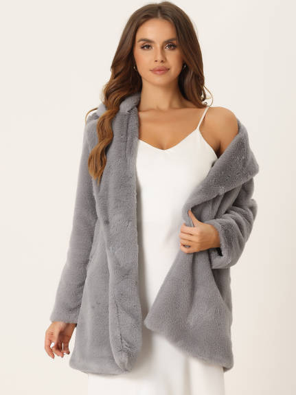 Allegra K - Open Front Fluffy Faux Fur Midi Jackets