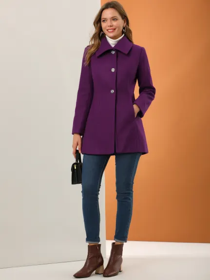 Allegra K- Single Breasted Turndown Collar Overcoat