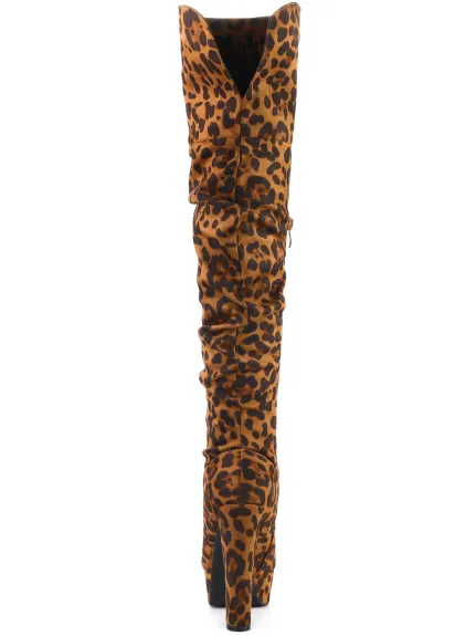 Allegra K - Platform Round Toe Slouch Thigh High Boots