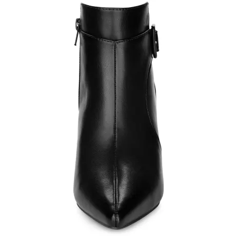 Allegra K - Pointy Toe Zipper Buckle Decor Ankle Boots