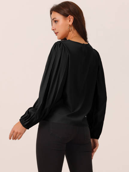 Allegra K - Elegant Pleated Long Sleeve Blouse