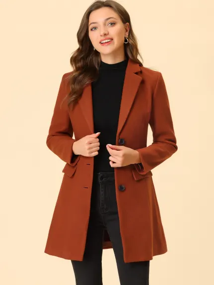 Allegra K- Notched Lapel Single Breasted Long Coat