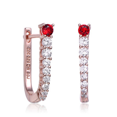 Genevive Sterling Silver with Colored Cubic Zirconia U-shaped Huggie Hoop Earrings