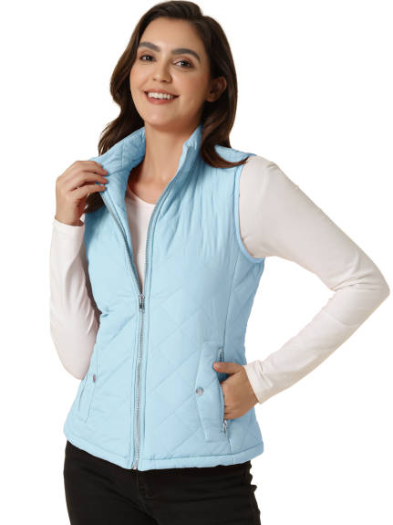 Allegra K- Stand Collar Lightweight Gilet Quilted Zip Vest