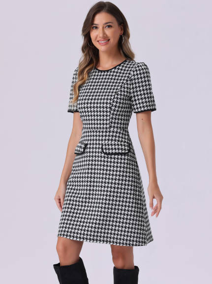 Allegra K - Houndstooth Plaid A-Line Dress