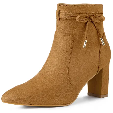 Allegra K - Pointed Toe Chunky Heel Zipper Ankle Boots