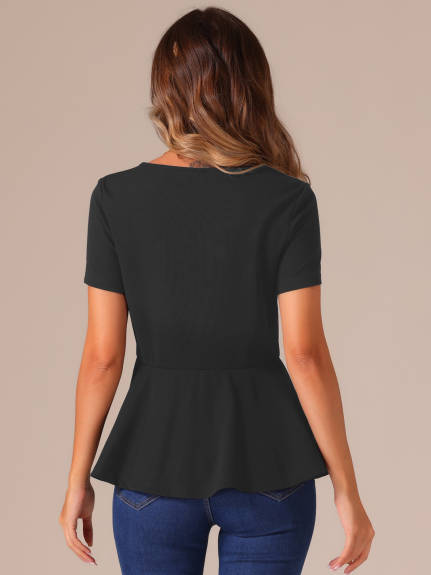 Allegra K - Short Sleeve Round Neck Peplum Blouse