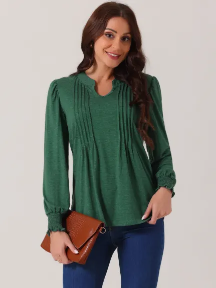 Allegra K - Blouse tunique plissée à manches longues et col en V