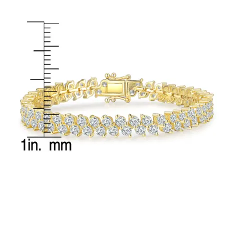 Genevive Sterling Silver with Clear Cubic Zirconia Icicle Cluster Double Row Tennis Bracelet