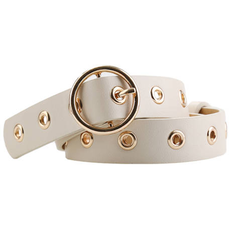 Allegra K- Studded Grommet Circle Metal Buckle Leather Belt