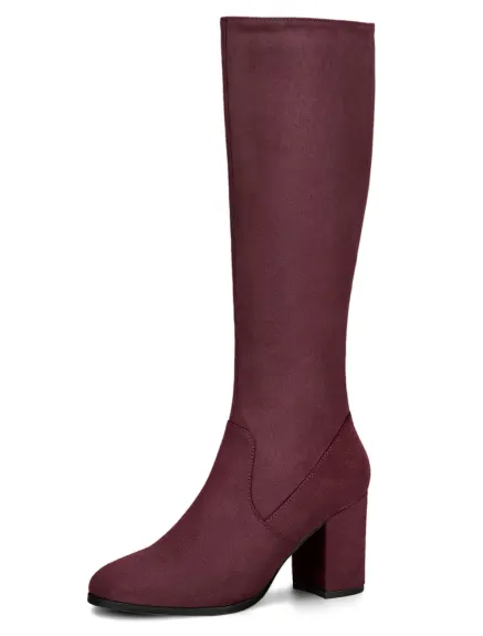 Allegra K- Side Zipper Chunky Heel Knee High Boots