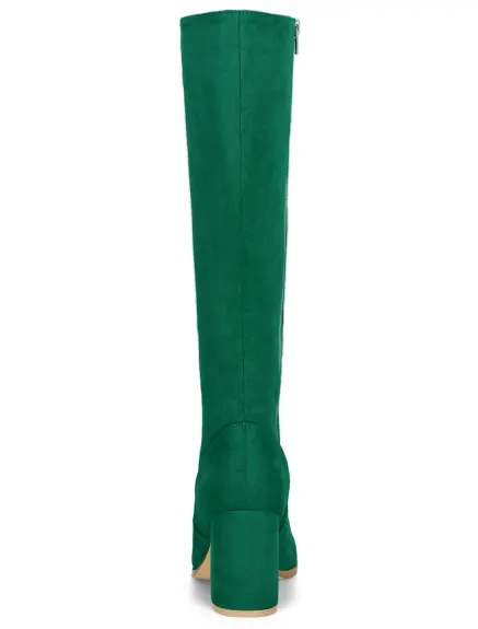 Allegra K- Side Zipper Chunky Heel Knee High Boots