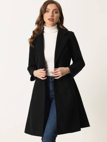 Allegra K - Winter Belted Double Breasted Long Coat