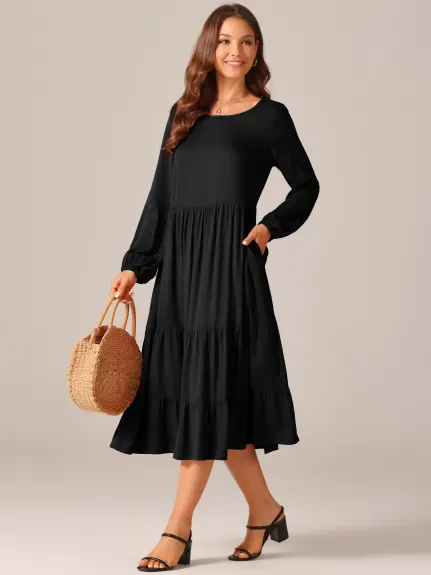 INSPIRE CHIC - Fall Long Sleeve Tiered Maxi Dress