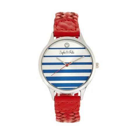 Sophie and Freda - Tucson Leather-Band Watch w/Swarovski Crystals - Gold/Coral