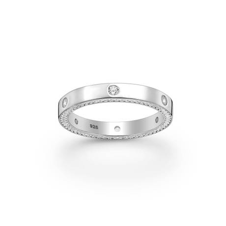 Sterling Silver & CZ Dotted Ring with Pave Band Detail - Ag Sterling