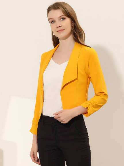 Allegra K- Cropped Notched Lapel Long Sleeve Blazer