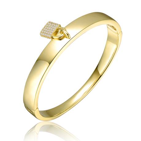 Rachel Glauber 14k Gold Plated with Cubic Zirconia Padlock Charm Stacking Bangle Bracelet