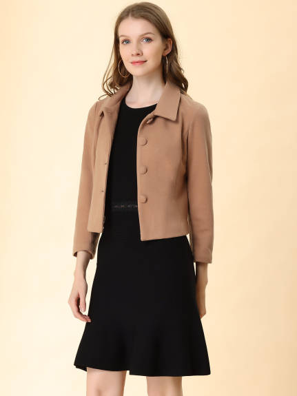 Allegra K- Single Breasted Point Collar Short Coat with Pockets