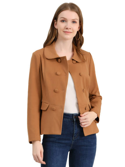 Allegra K- Peter Pan Collar Peacoat Double Breasted Short Coat