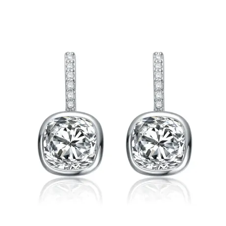 Rachel Glauber Boucles d'oreilles linéaires à tige carrées plaquées or blanc avec zircone cubique transparente