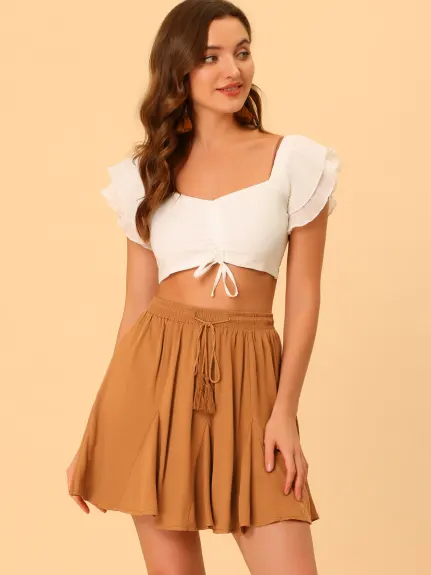 Allegra K- Drawstring High Waist A-Line Mini Skirt