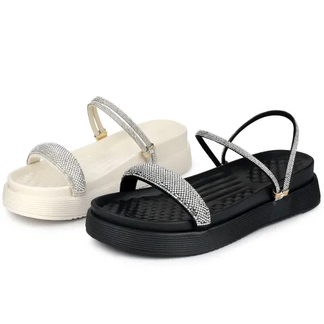 Allegra K - Rhinestones Strap Slingback Slide Sandals