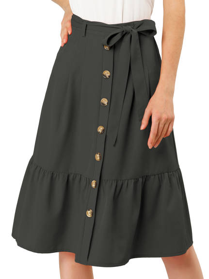 Allegra K- Button Decor Tie Waist Ruffled Midi Skirt