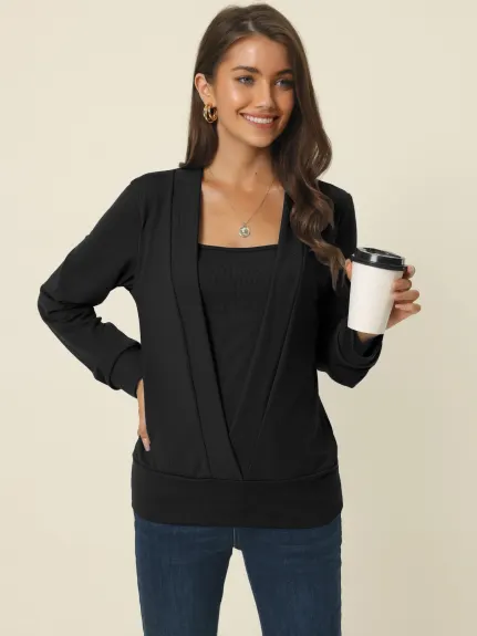 Allegra K- Square Neck Long Sleeve Knit Top