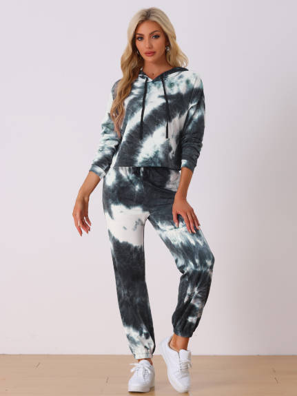 Allegra K - Tie Dye Pullover Hoodie Jogging Tracksuit