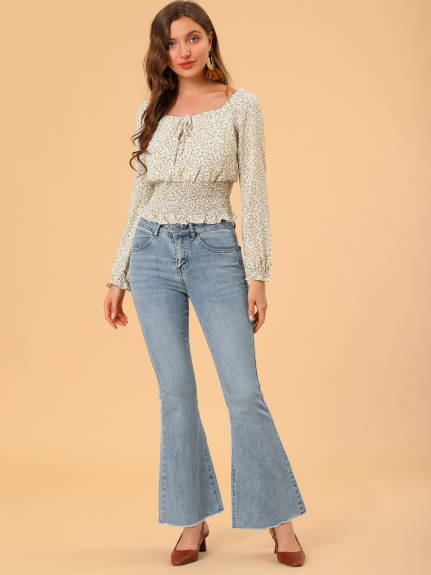 Allegra K- High Waist Slash Pocket Wide Leg Denim Jeans