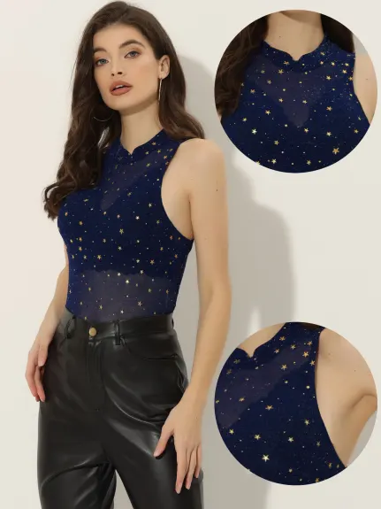 Allegra K- Star Mesh See Through Tank Top