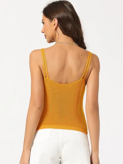 Allegra K - V Neck Spaghetti Strap Knit Cami Top